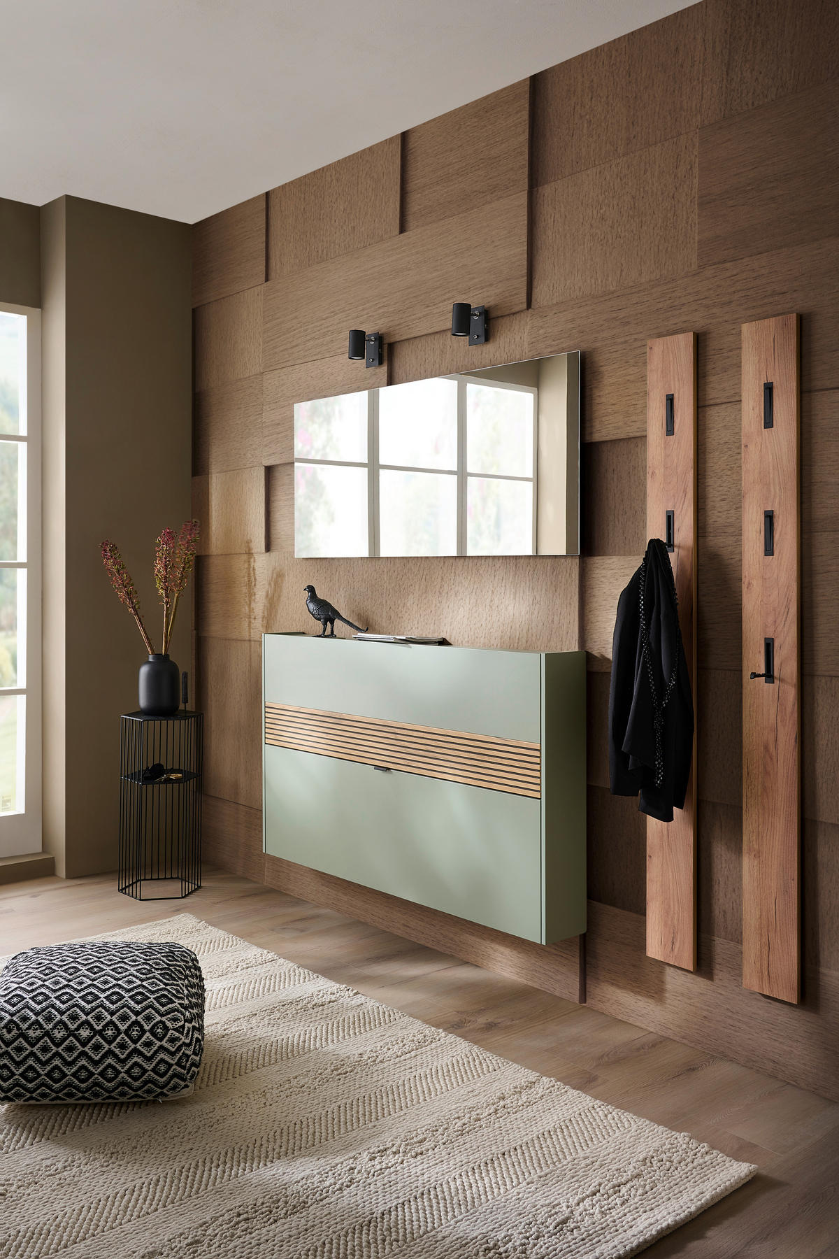 HÄNGESCHUHSCHRANK  in 140/83/18 cm  - Eichefarben/Pastellgrün, Design, Holzwerkstoff/Metall (140/83/18cm) - Voleo