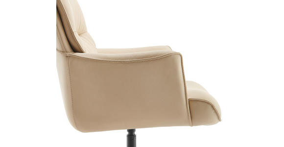 ARMLEHNSTUHL  Sitzfläche 360° drehbar, Wippfunktion, automatische Rückholfunktion  Echtleder  Beige  - Beige/Schwarz, Design, Leder/Metall (65/89/64cm) - Novel