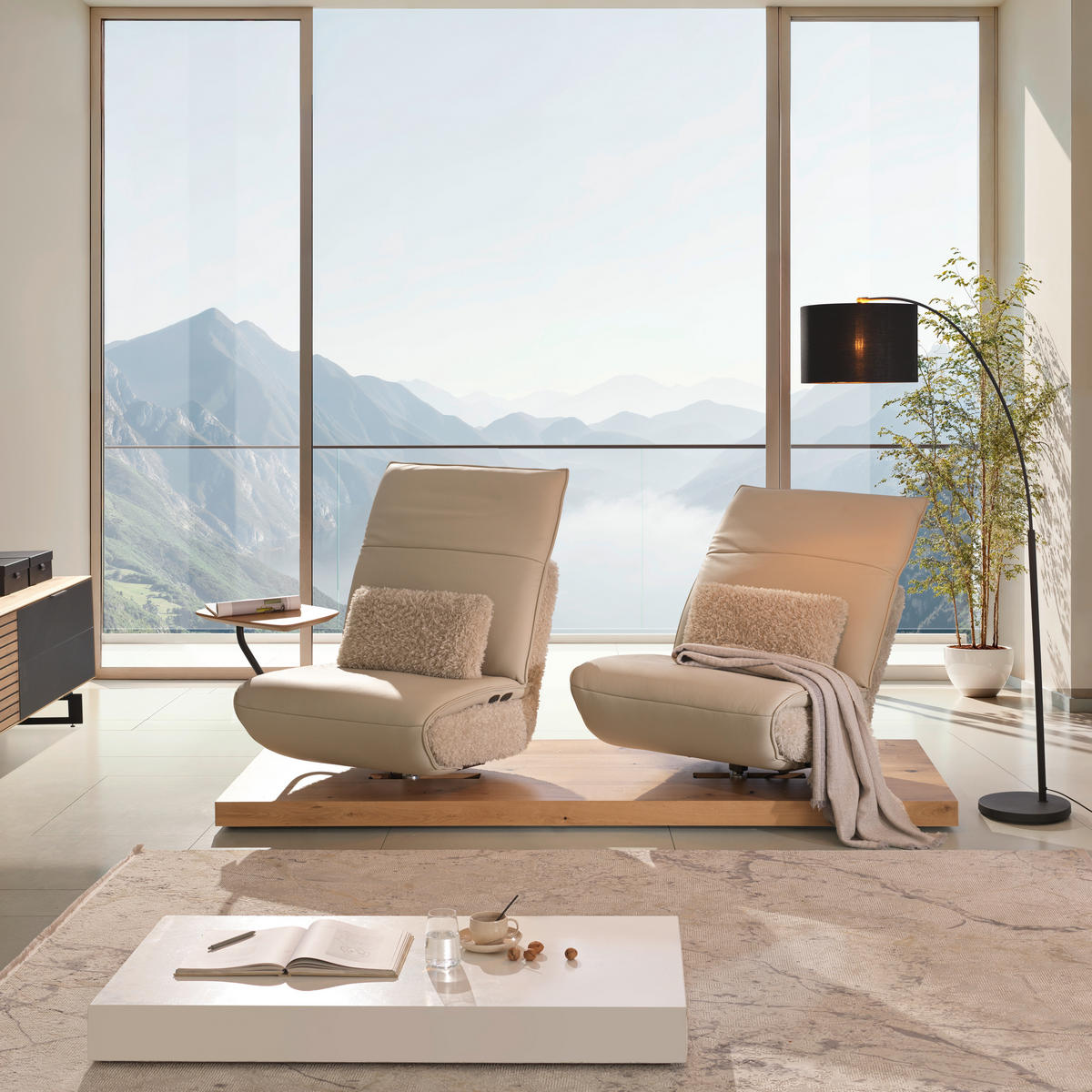 2-SITZER-SOFA in Hochflor Echtleder Creme  - Beige/Creme, Design, Leder/Holz (240/65/104cm) - Koinor