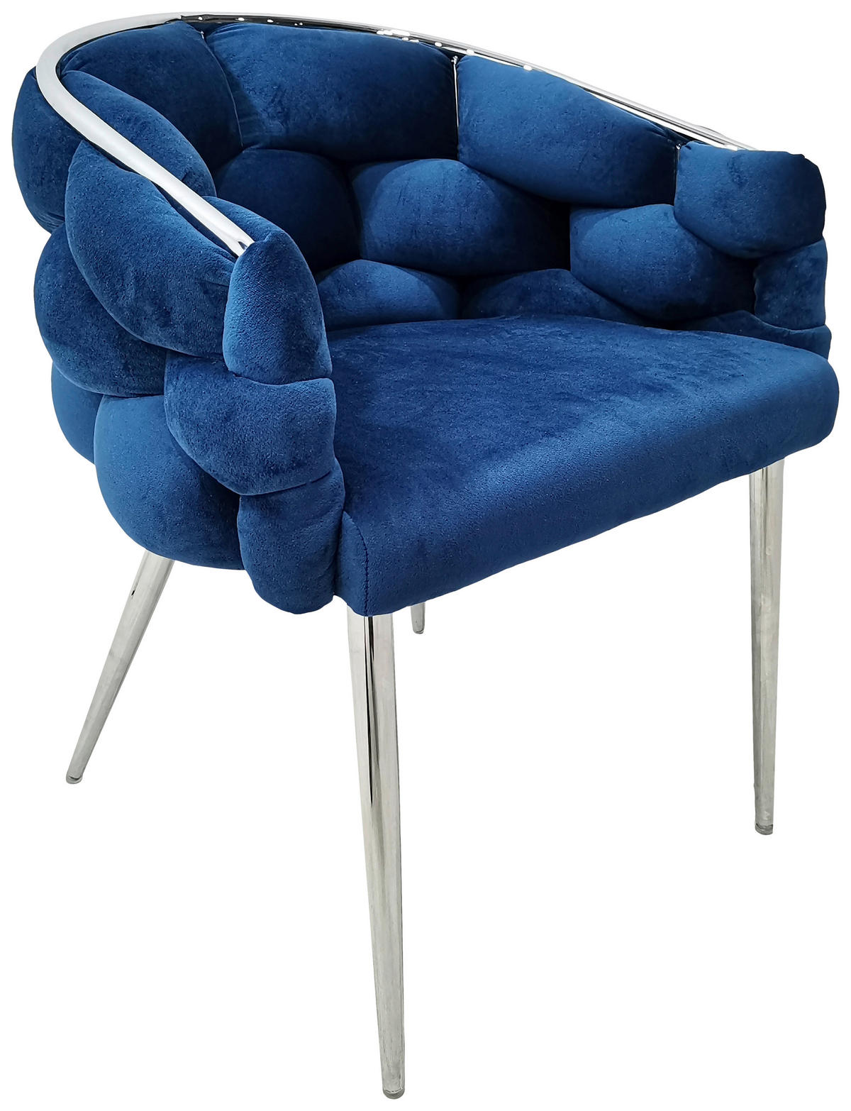 ARMLEHNSTUHL-SET 2 Stück  in Samt  - Blau/Silberfarben, MODERN, Textil/Metall (65/79/61cm) - Kayoom