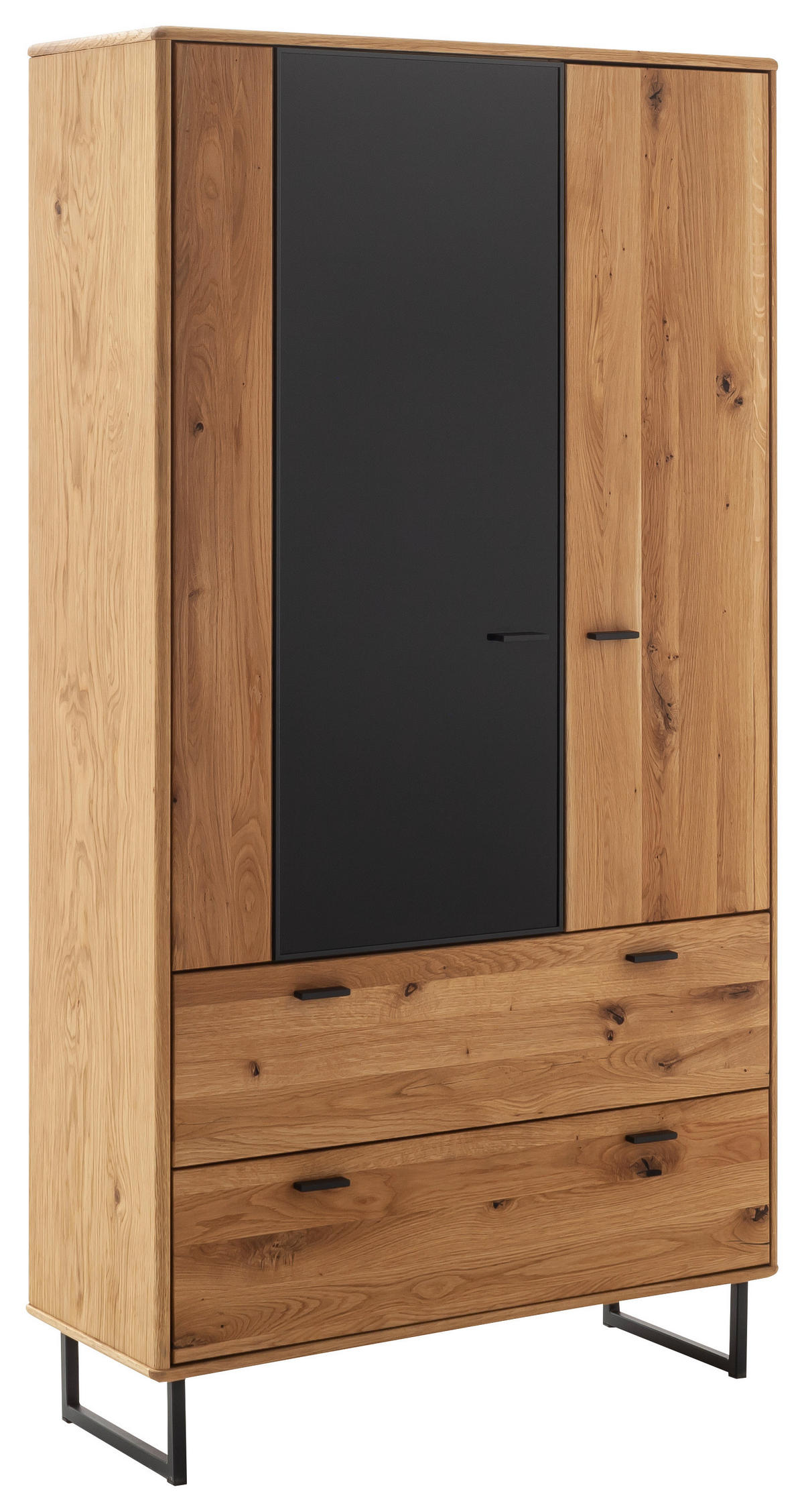 VITRINE in furniert, teilmassiv Balkeneiche Wildeiche  - Wildeiche/Anthrazit, Design, Glas/Holz (100/186/37cm) - MID.YOU