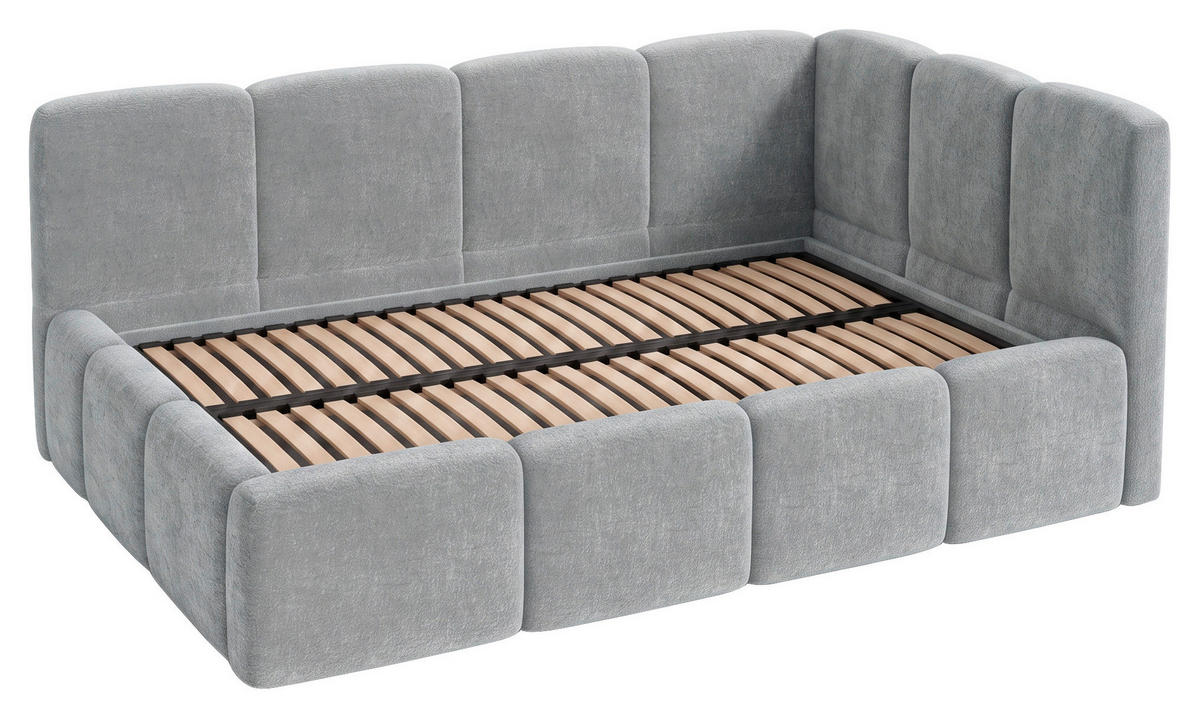 POLSTERBETT 140/200 cm,  in Silberfarben, Lattenrost, Bettkasten,  - Silberfarben/Schwarz, Design, Holz/Textil (140/200cm) - Chameo