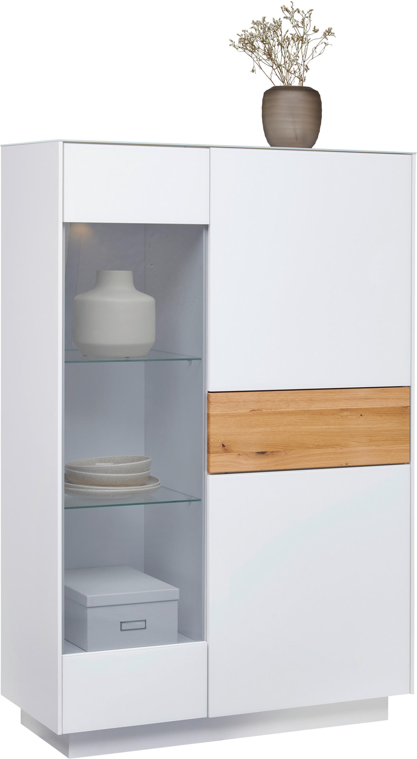 HIGHBOARD Triest Triest Eichefarben, Weiß  101/150/42 cm  - Eichefarben/Weiß, Design, Glas/Holz (101/150/42cm) - Novel