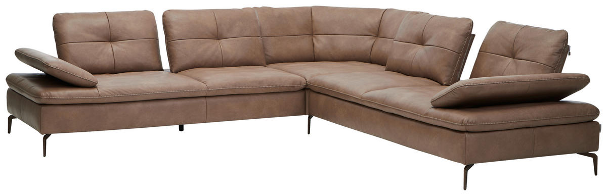 ECKSOFA Sandfarben Echtleder  - Sandfarben/Bronzefarben, Design, Leder/Metall (298/298cm) - Chilliano