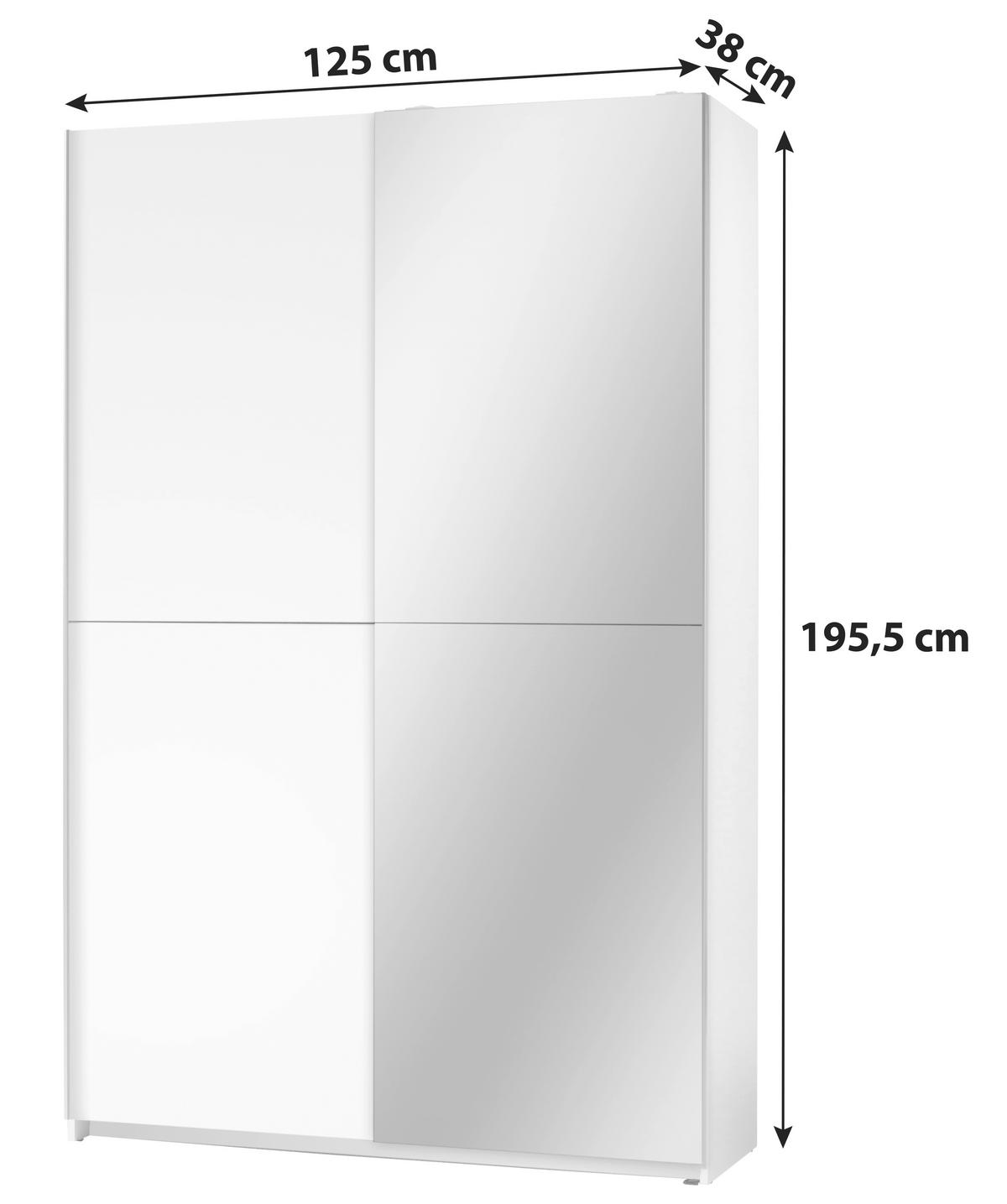 SCHWEBETÜRENSCHRANK 125/195,5/38 cm 2-türig Weiß  - Silberfarben/Weiß, Basics, Glas (125/195,5/38cm) - P & B