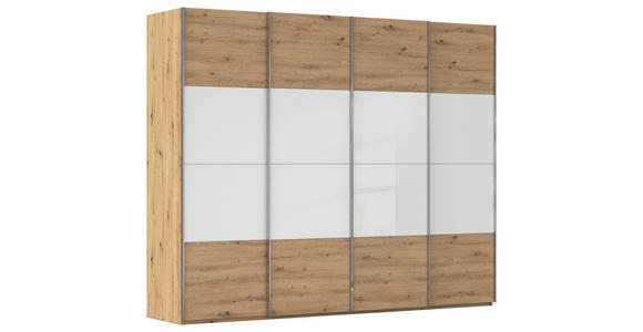 SCHWEBETÜRENSCHRANK  in Weiß, Eiche Artisan  - Chromfarben/Weiß, KONVENTIONELL, Glas/Holzwerkstoff (271/223/68cm) - Novel