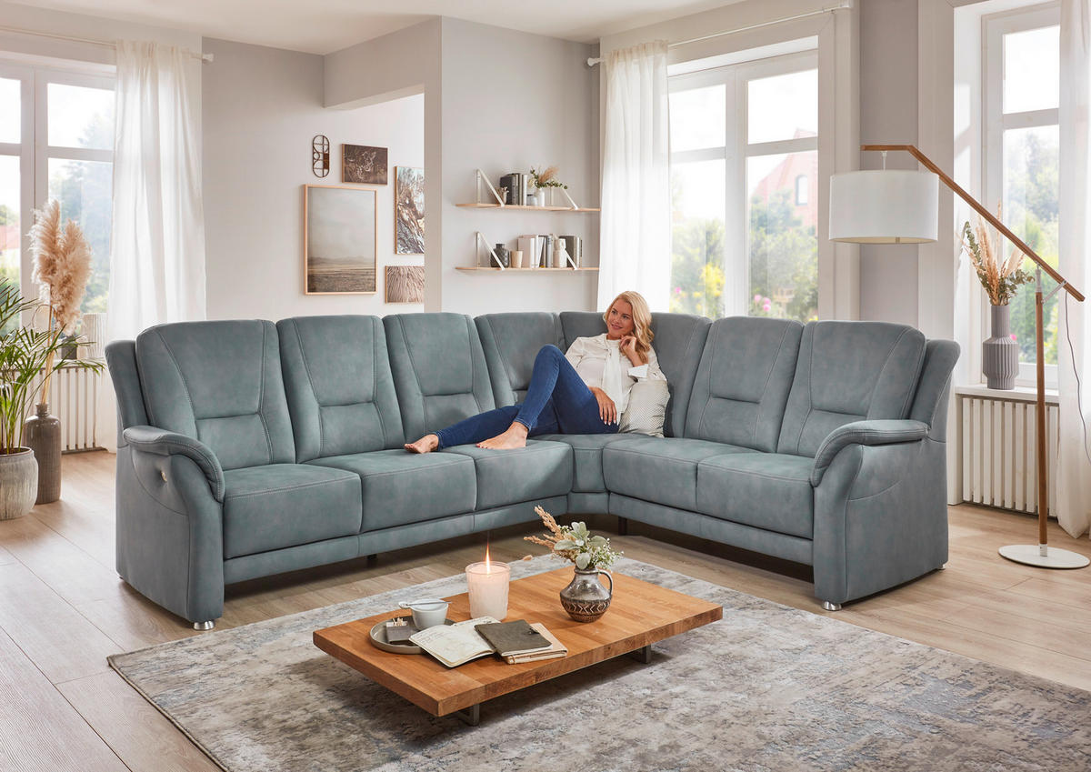 ECKSOFA in Mikrofaser Blaugrau  - Beige/Blaugrau, Konventionell, Textil/Metall (223/275cm) - Beldomo Comfort