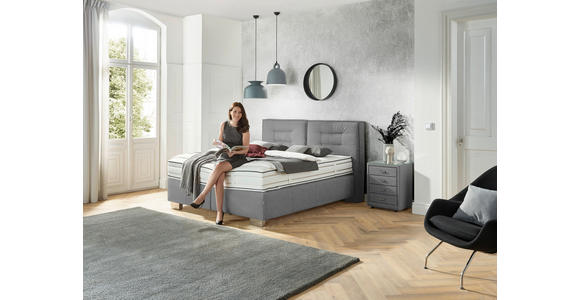 BOXSPRINGBETT 180/200 cm,  in Hellgrau, Matratze, H3 + H3 = fest  - Chromfarben/Hellgrau, KONVENTIONELL, Textil (180/200cm) - Dieter Knoll