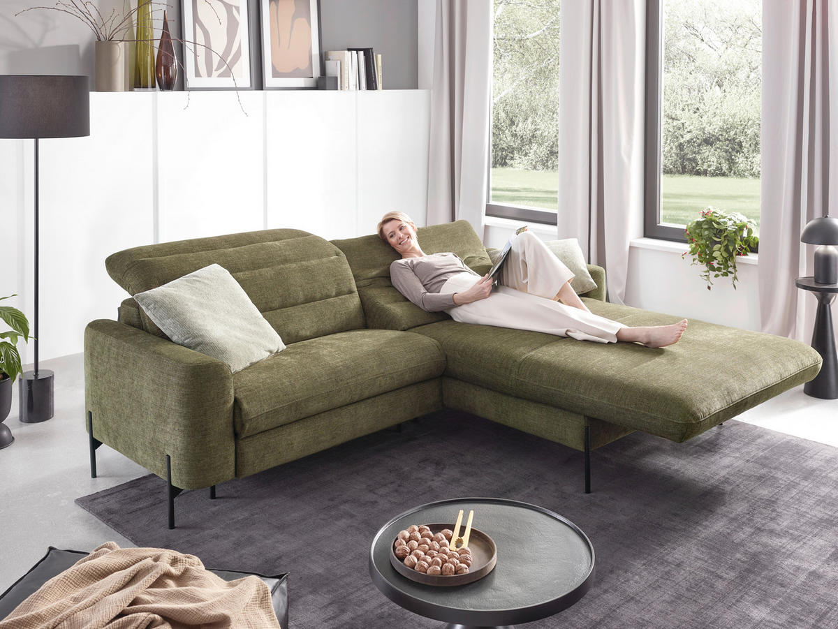 ECKSOFA in Flachgewebe Olivgrün  - Schwarz/Olivgrün, Design, Textil/Metall (252/191cm) - Dieter Knoll