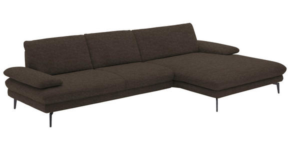 ECKSOFA in Velours Dunkelbraun 310/180 cm - Dunkelbraun/Schwarz, Design, Textil/Metall (310/180cm) - Dieter Knoll
