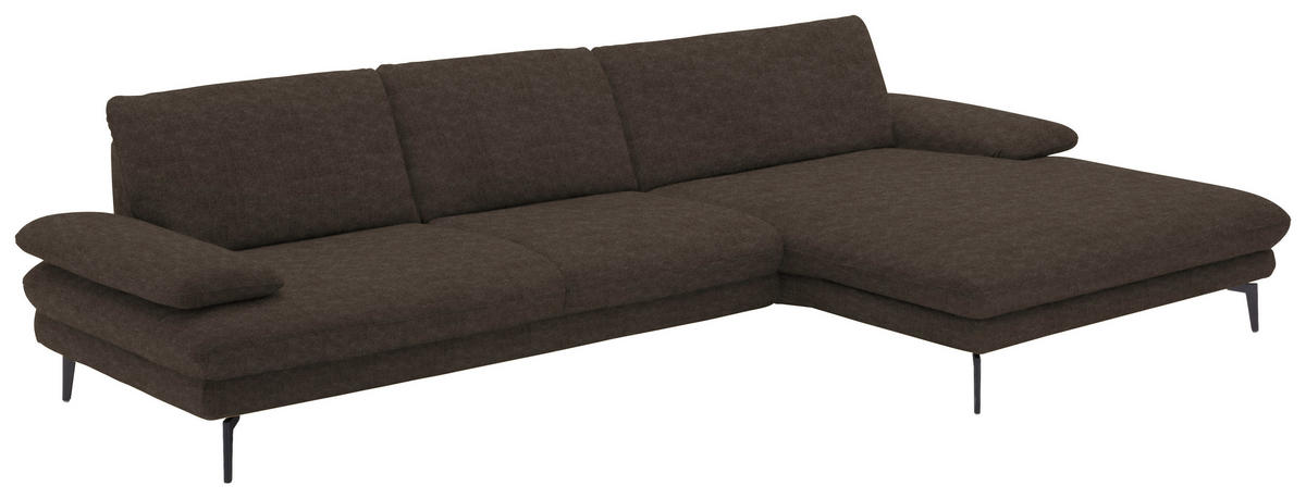 ECKSOFA in Velours Dunkelbraun  - Dunkelbraun/Schwarz, Design, Textil/Metall (310/180cm) - Dieter Knoll