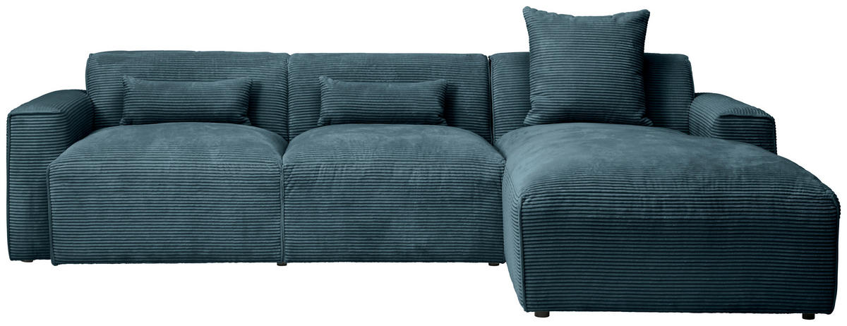 ECKSOFA in Cord Petrol  - Petrol/Schwarz, Design, Kunststoff/Textil (303/196cm) - Livetastic