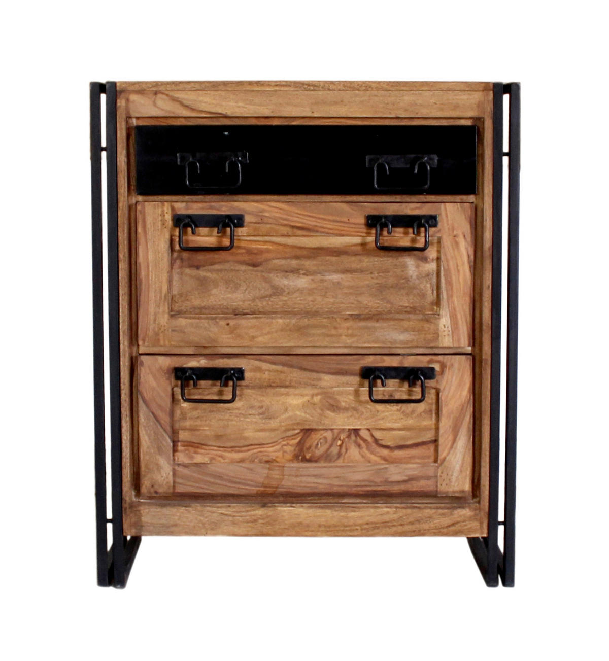 SCHUHSCHRANK Akazie massiv Naturfarben, Schwarz  - Schwarz/Naturfarben, Design, Holz/Metall (80/96/40cm) - MID.YOU