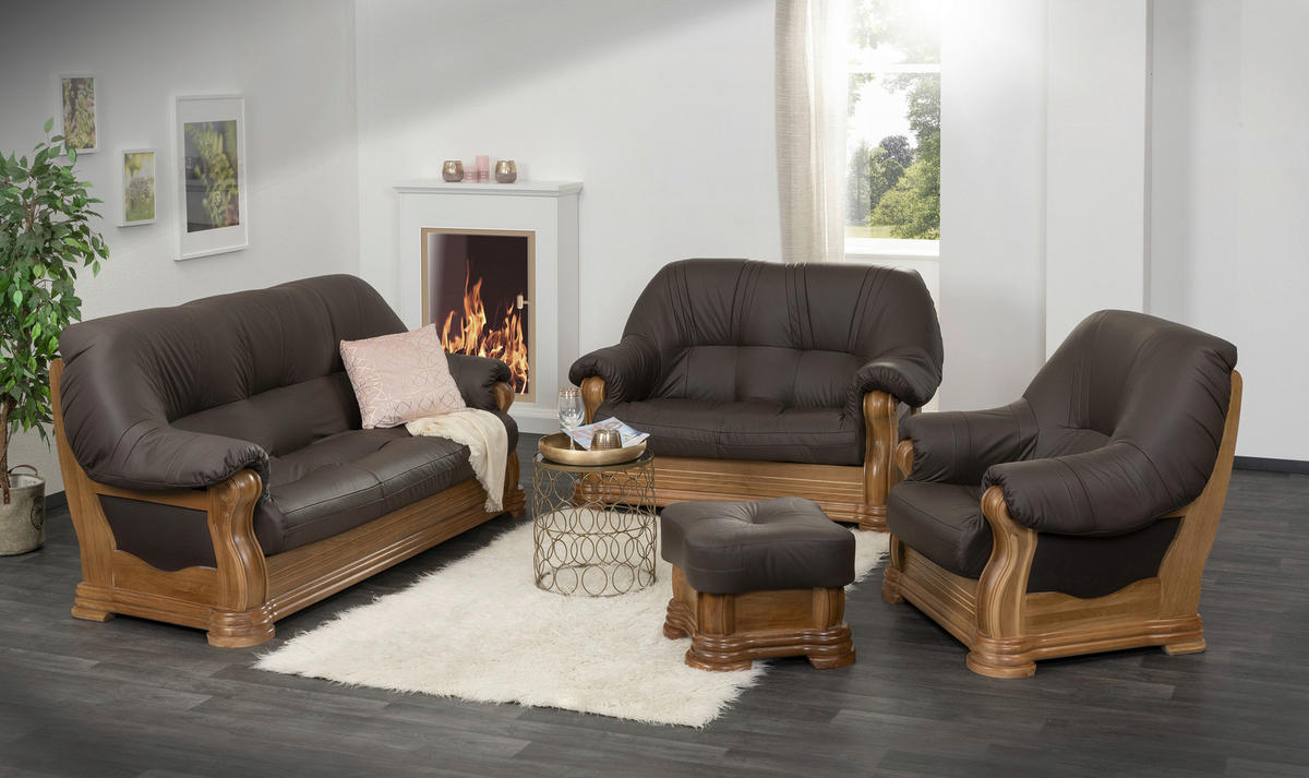 HOCKER in Holz, Leder Braun  - Braun, Konventionell, Leder/Holz (50/40/50cm) - Max Winzer