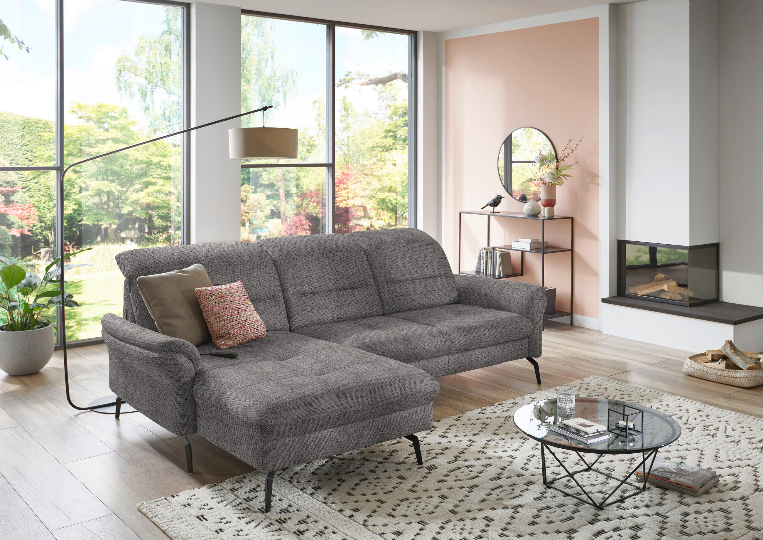ECKSOFA in Flachgewebe Dunkelbraun  - Dunkelbraun/Schwarz, Konventionell, Textil/Metall (181/260cm) - Beldomo Speed