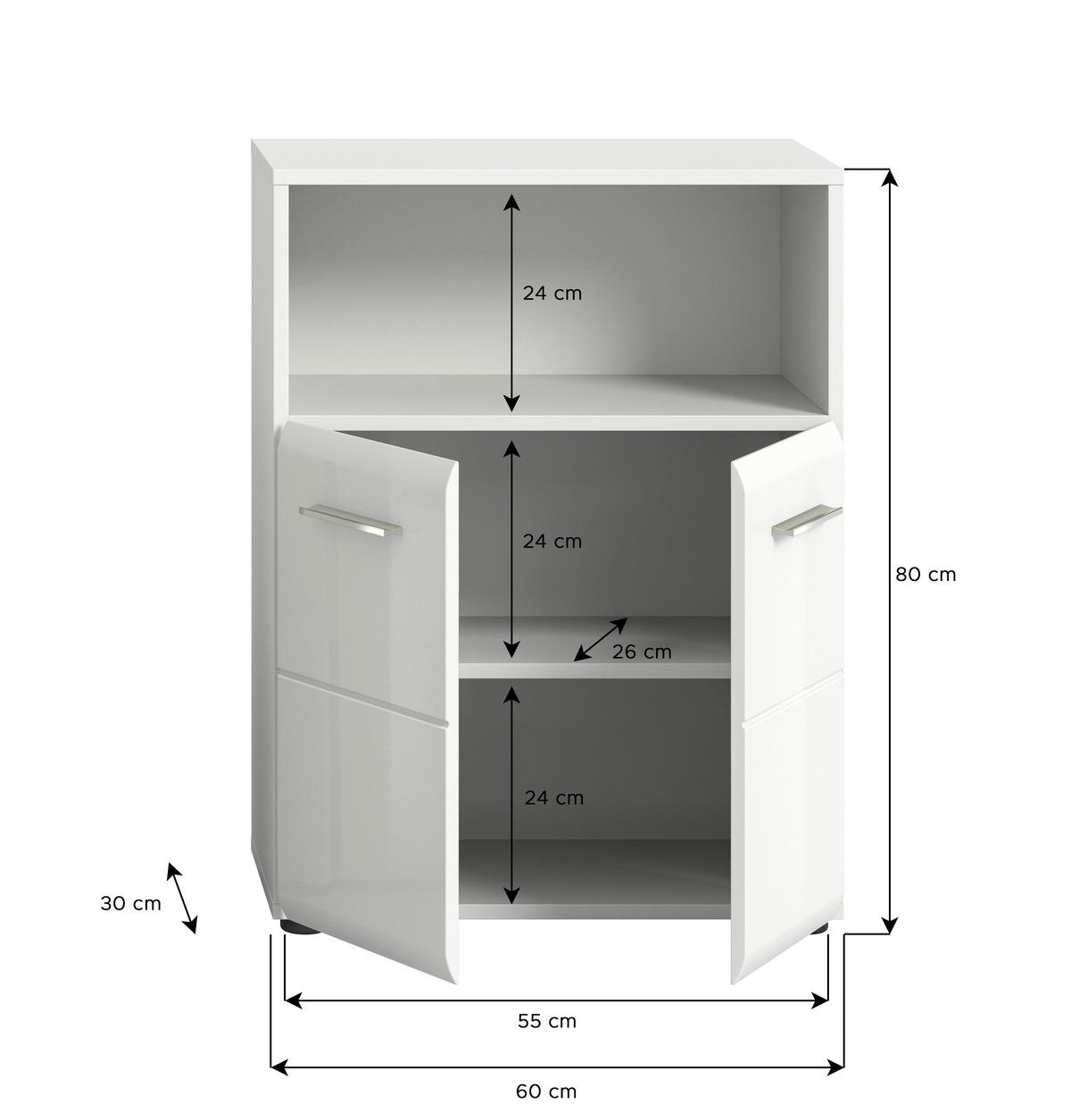 SPODNJA OMARICA 60/82/30 cm  - bela/visoki sijaj, Moderno, leseni material (60/82/30cm) - MID.YOU