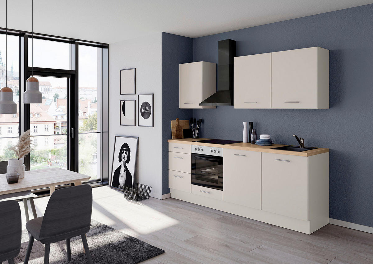 KÜCHENBLOCK 230 cm   in Magnolie  - Edelstahlfarben/Eichefarben, Design, Holzwerkstoff/Metall (230cm) - Impuls