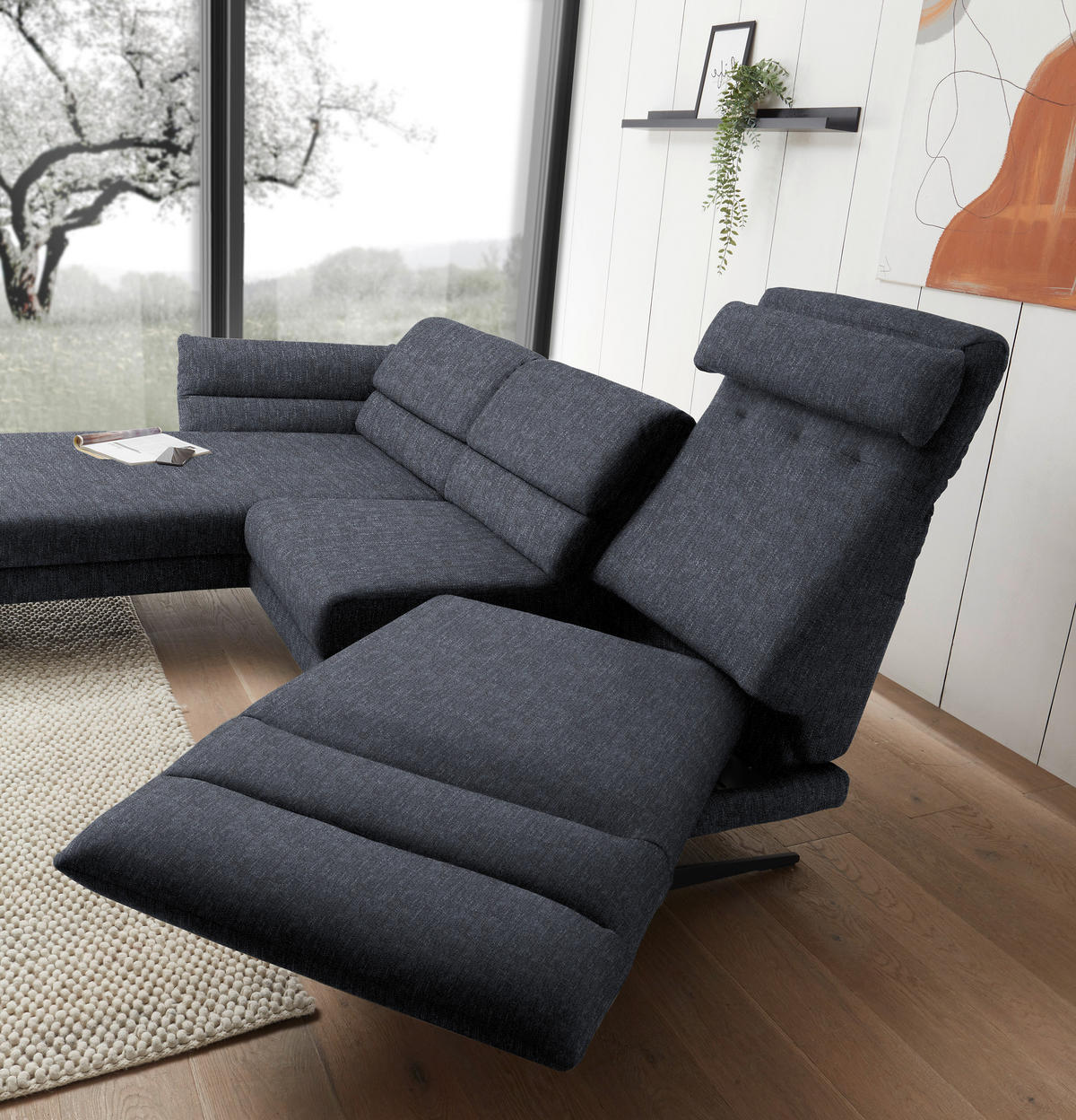 ECKSOFA in Flachgewebe Grau  - Schwarz/Grau, Design, Textil/Metall (176-217/279-327cm) - Dieter Knoll