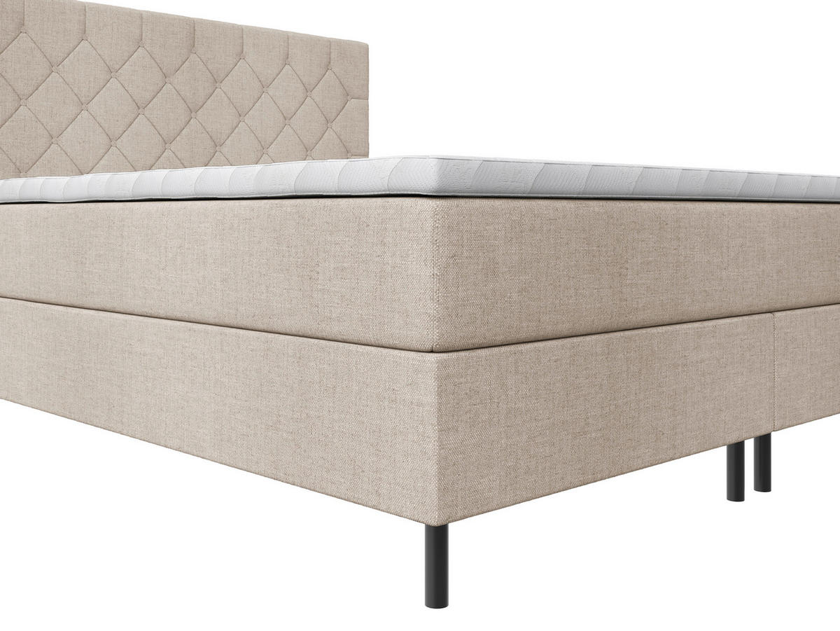 BOXSPRINGBETT 200/200 cm,  in Beige, Matratze, Topper, H2 + H2 = mittel  - Beige/Schwarz, KONVENTIONELL, Textil/Metall (200/200cm) - Chameo