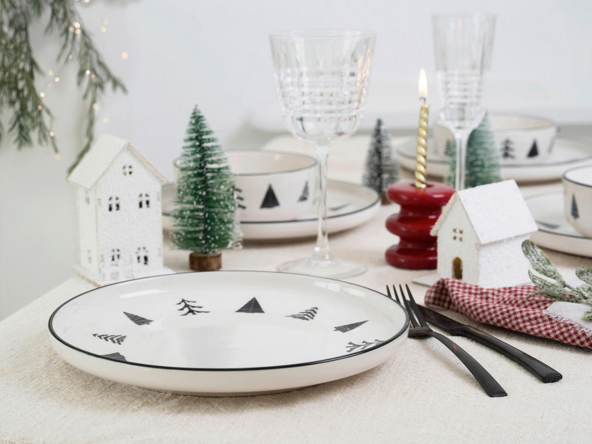 RAŇAJKOVÁ SÚPRAVA Nordic Christmas Black 12-dielne  - čierna/biela, Basics, keramika - Creatable