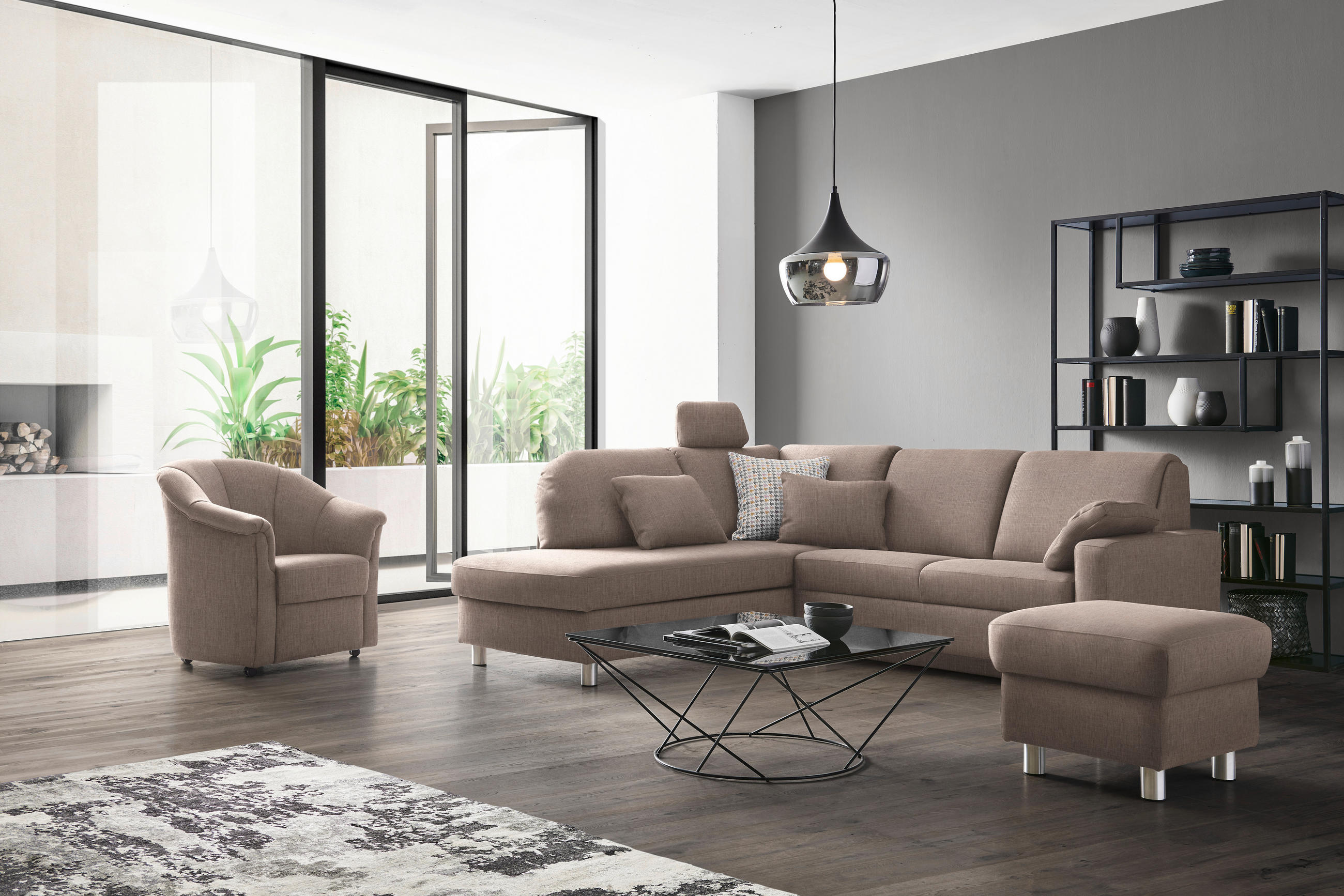 ECKSOFA in Chenille Hellbraun  208/227 cm  - Hellbraun/Alufarben, KONVENTIONELL, Textil/Metall (208/227cm) - Sedda