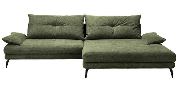 ECKSOFA in Flachgewebe Dunkelgrün  - Dunkelgrün/Schwarz, KONVENTIONELL, Textil/Metall (294/176cm) - Carryhome