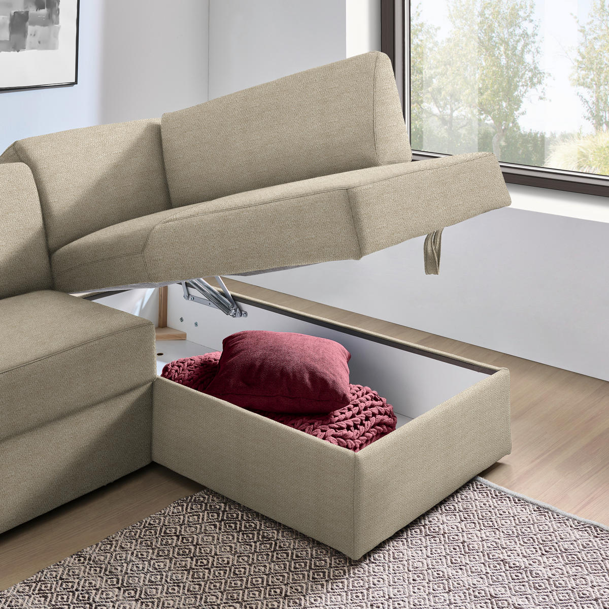 ECKSOFA in Webstoff Beige  - Beige/Schwarz, Konventionell, Kunststoff/Textil (224/165cm) - Xora
