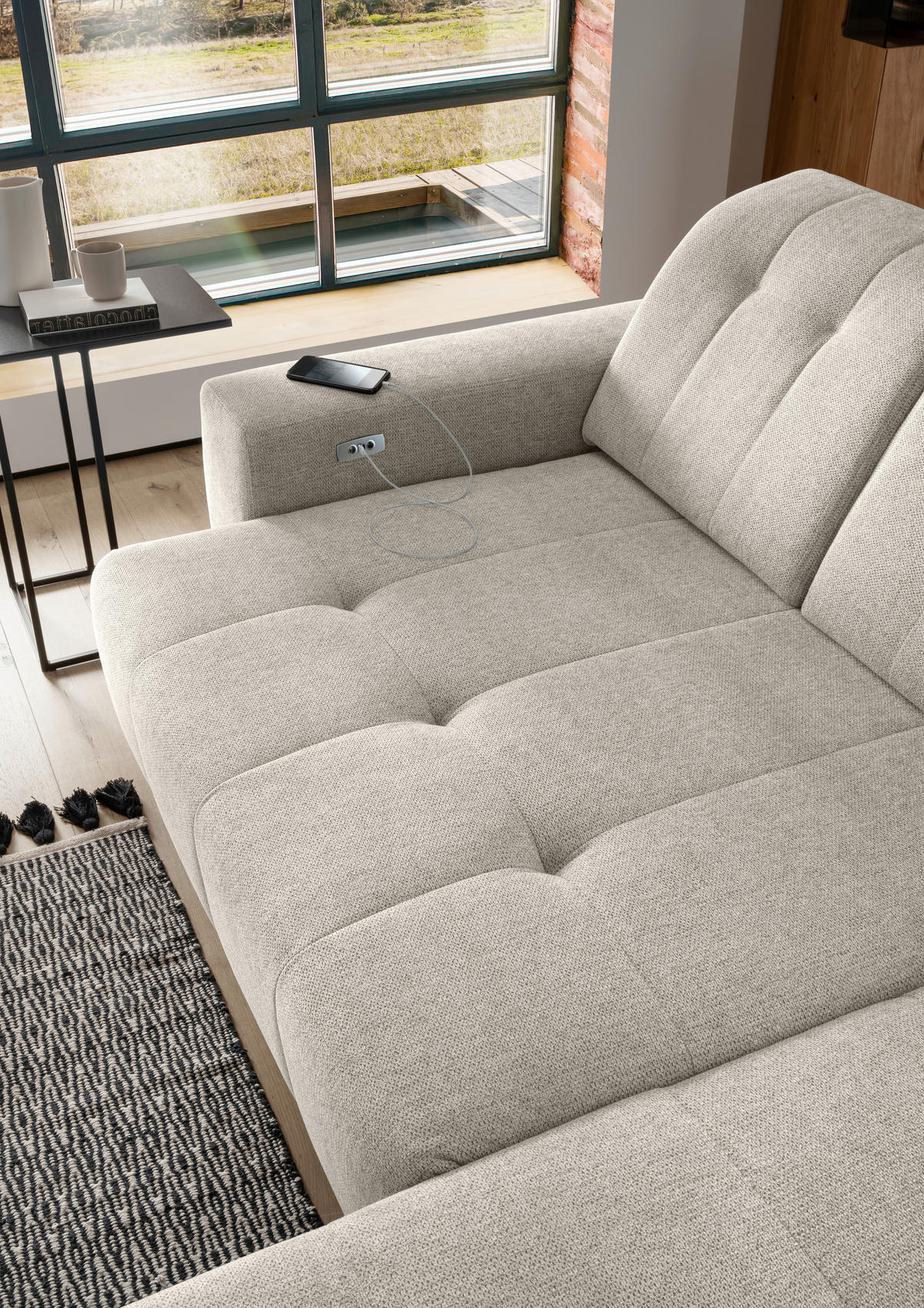 ECKSOFA in Chenille Beige  258/180 cm  - Beige/Schwarz, MODERN, Textil/Metall (258/180cm) - Livetastic