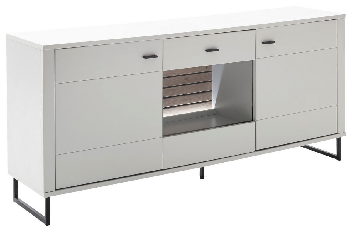 SIDEBOARD Weiss, Eichefarben  189/85/44 cm  - Weiss/Eichefarben, Design, Glas/Holzwerkstoff (189/85/44cm) - Stylife