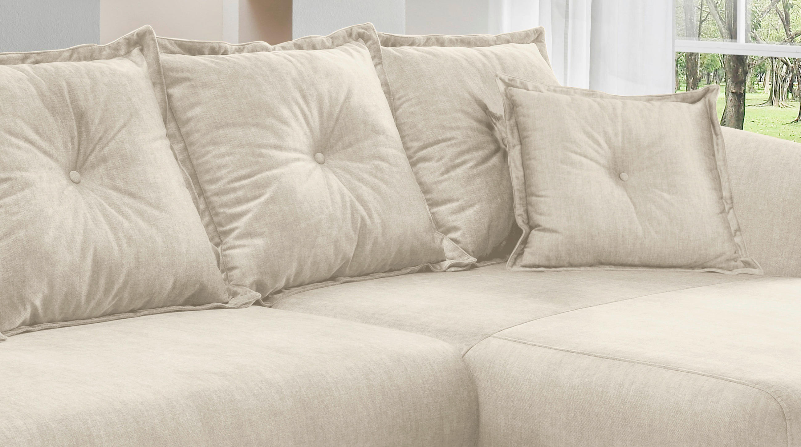 Thumbnail - Livetastic Ecksofa, Beige, Textil, Buche, Uni, 4-Sitzer, Füllung: Schaumstoff, Ottomane rechts, L-Form, 277x162 cm, Made...