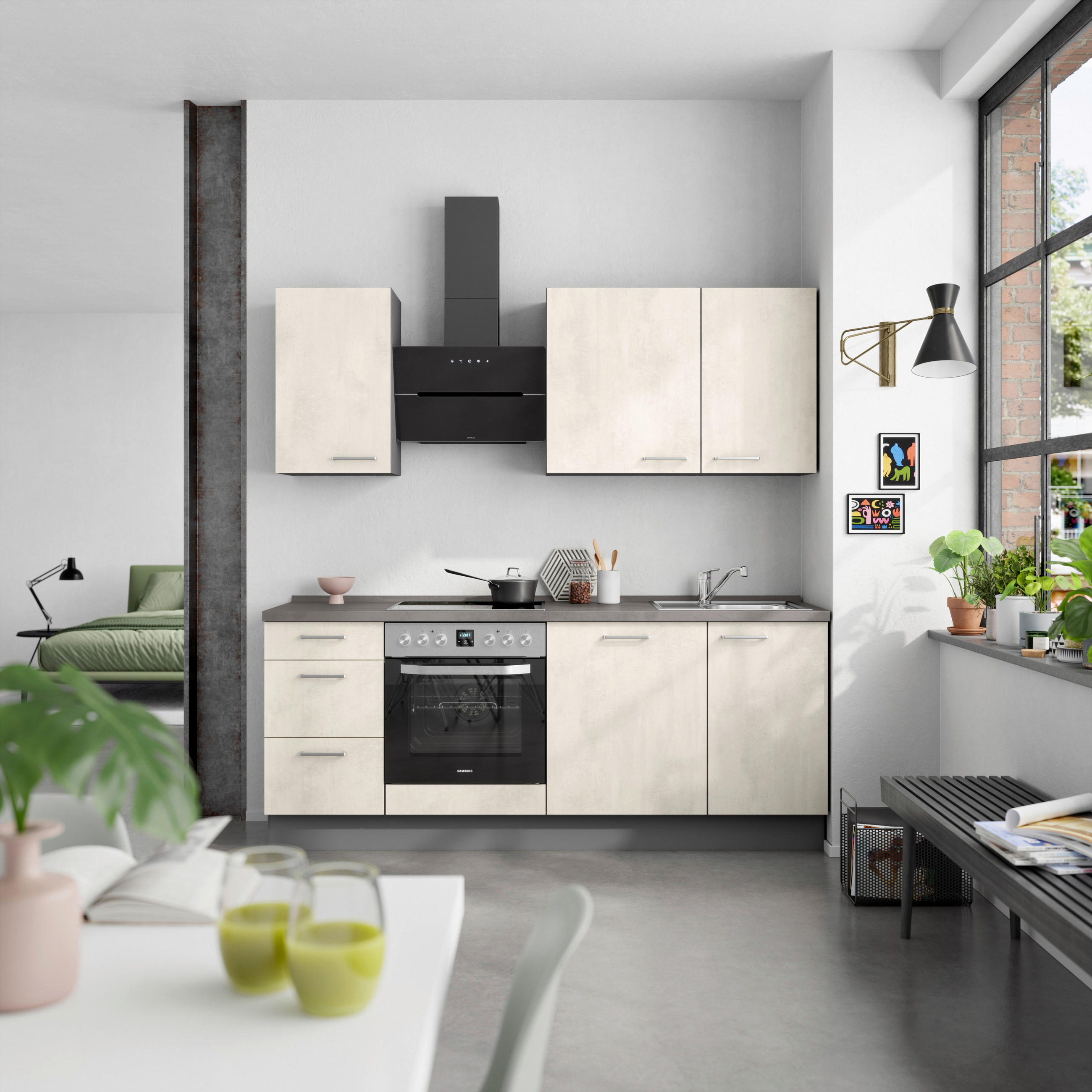 KÜCHENBLOCK Riva 210 cm  in Weiß, Schieferfarben  - Schieferfarben/Edelstahlfarben, MODERN, Holzwerkstoff/Metall (210cm) - Nobilia