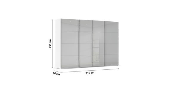 SCHWEBETÜRENSCHRANK 316/235/68 cm 4-türig Weiß, Hellgrau - Chromfarben/Hellgrau, Design, Glas/Holzwerkstoff (316/235/68cm) - Novel