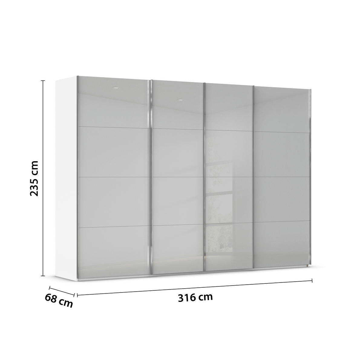 SCHWEBETÜRENSCHRANK 316/235/68 cm 4-türig Weiß, Hellgrau  - Chromfarben/Hellgrau, Design, Glas/Holzwerkstoff (316/235/68cm) - Novel