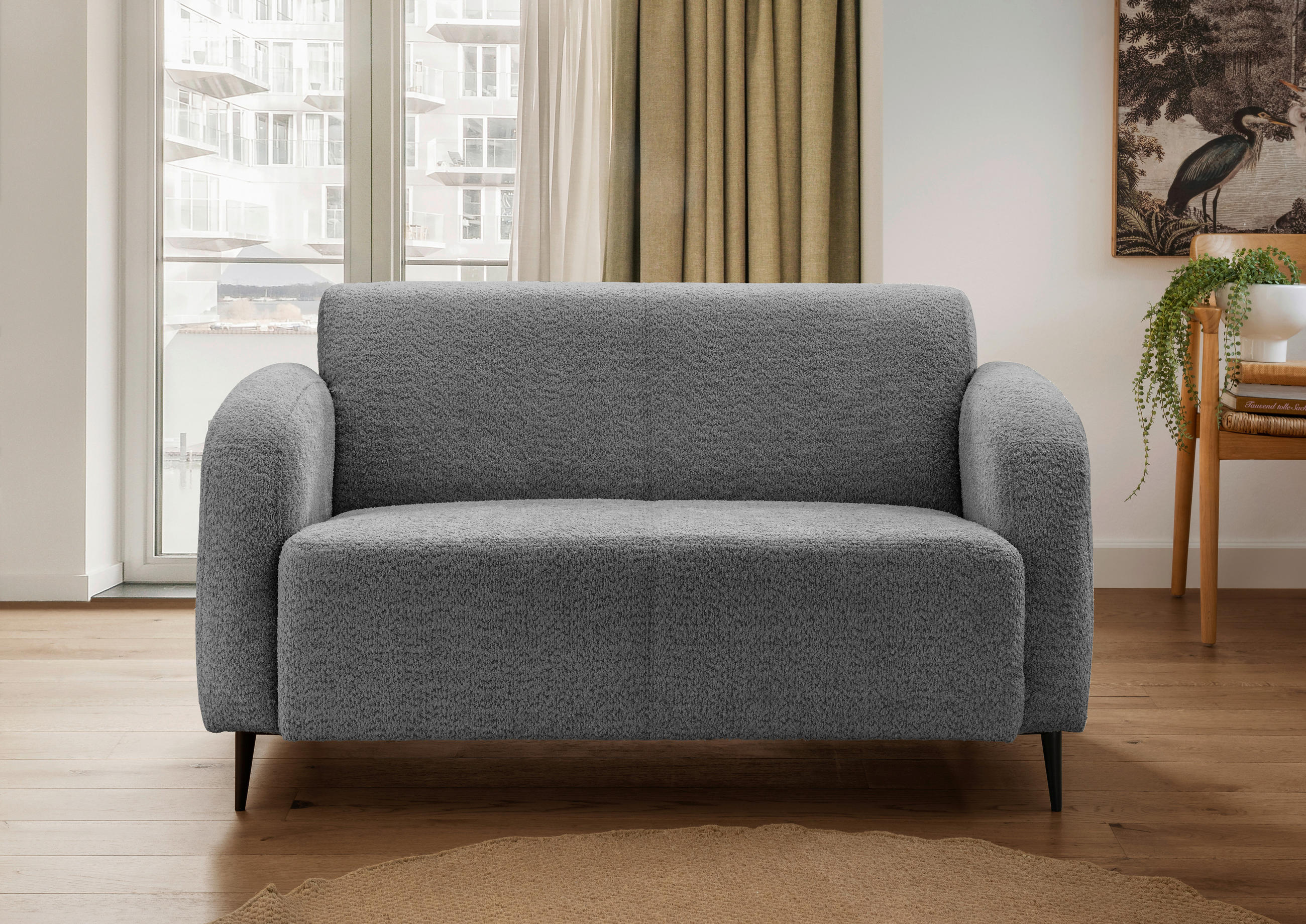2-SITZER-SOFA in Bouclé Anthrazit  - Anthrazit/Schwarz, MODERN, Textil/Metall (140/76/90cm) - Livetastic