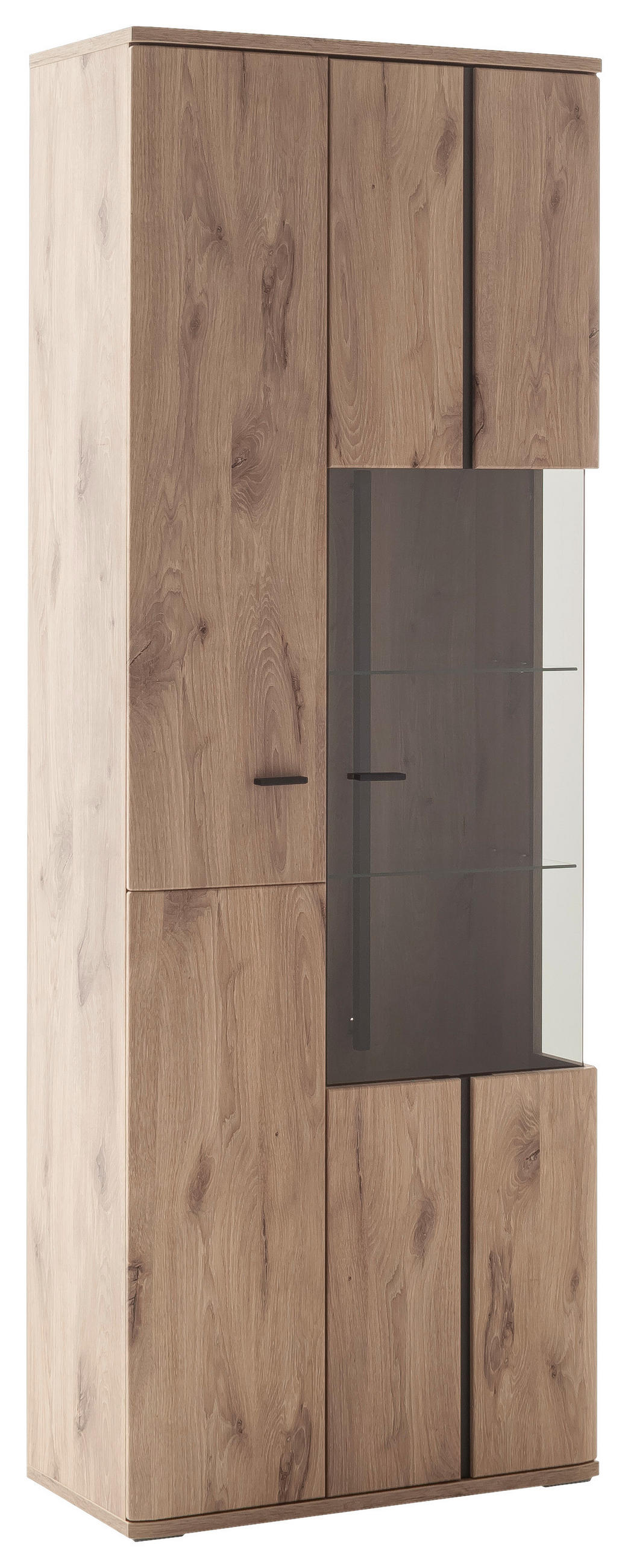 Thumbnail - Cantus Vitrine, Anthrazit, Eiche, Glas, Holzwerkstoff, 11 Fächer, 75x207x38 cm, Beimöbel erhältlich, stehend, Beleuchtun...