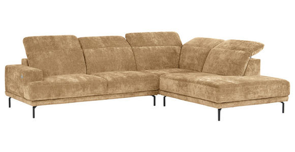 ECKSOFA Hellbraun Chenille Kopfteilverstellung, Sitztiefenverstellung  - Hellbraun/Schwarz, Design, Textil/Metall (307/243cm) - Xora