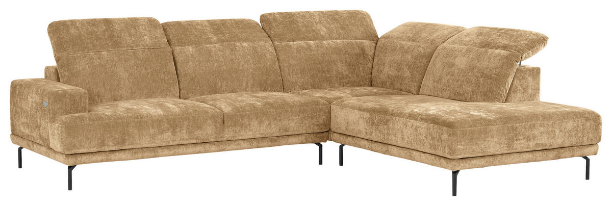 ECKSOFA Hellbraun Chenille Kopfteilverstellung, Sitztiefenverstellung  - Hellbraun/Schwarz, Design, Textil/Metall (307/243cm) - Xora