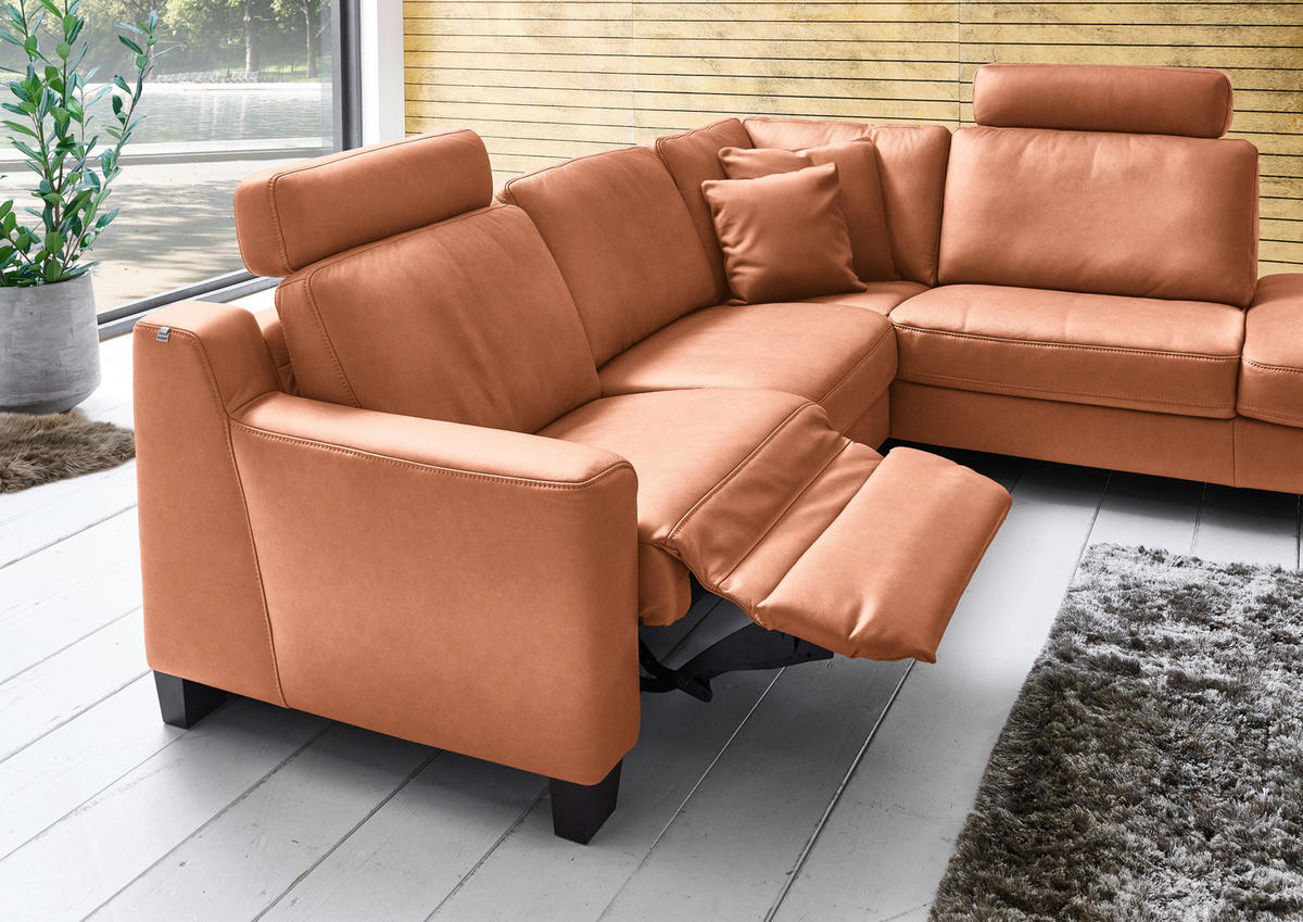 ECKSOFA in Echtleder Cognac  - Eichefarben/Cognac, Design, Leder/Holz (259/235cm) - Valdera