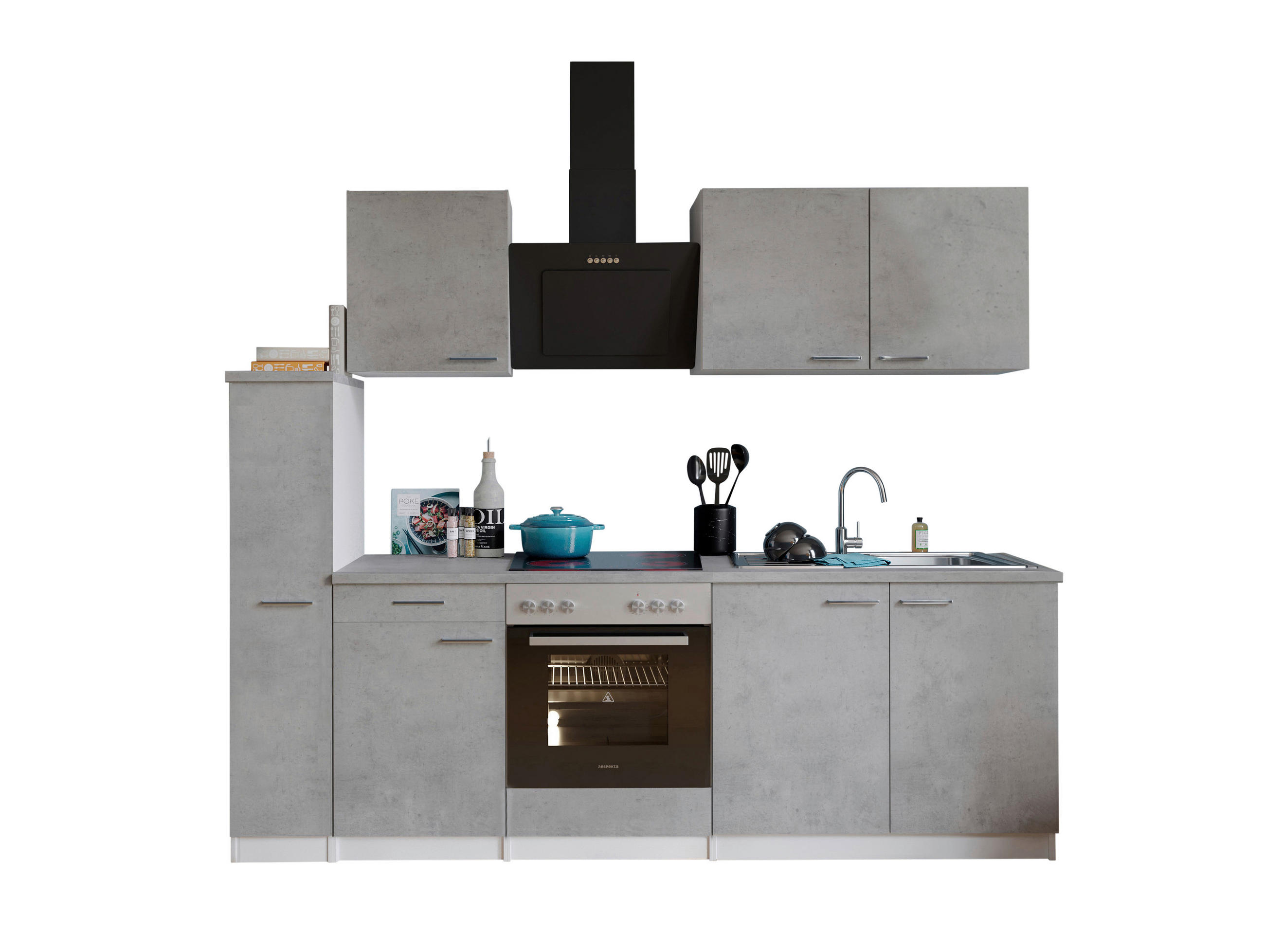 KÜCHENBLOCK   in Grau, Weiß  - Edelstahlfarben/Weiß, Basics, Holzwerkstoff/Metall (240cm) - Respekta