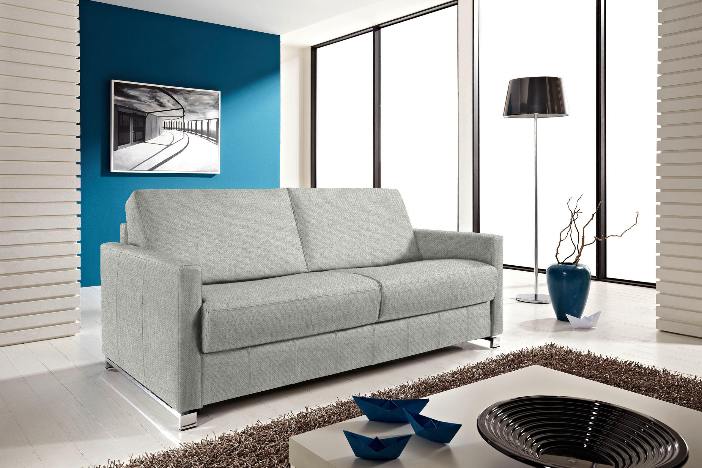 SCHLAFSOFA in Textil Hellgrau  - Chromfarben/Hellgrau, Design, Textil/Metall (185/84/100cm) - Bali
