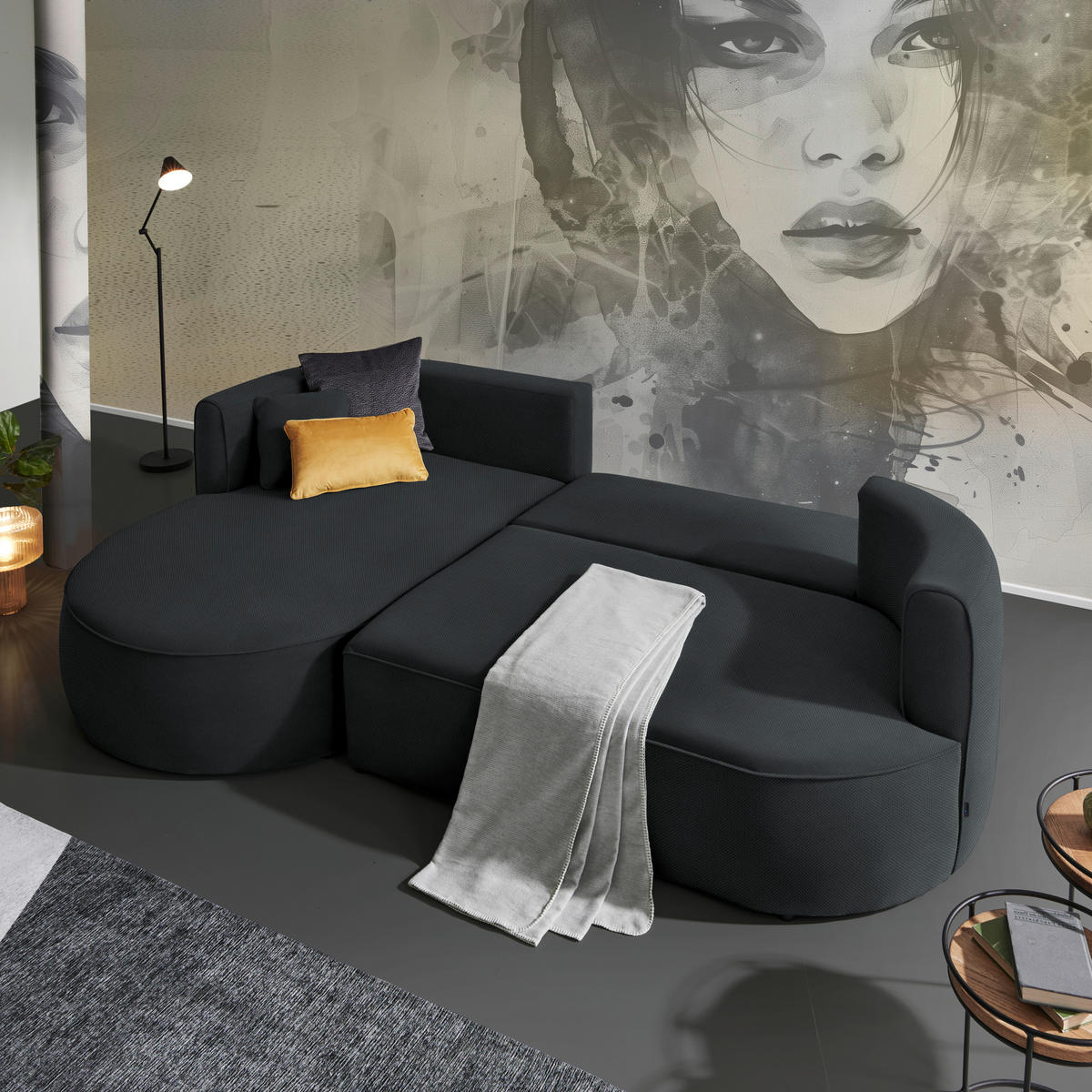 ECKSOFA in Webstoff Anthrazit  - Anthrazit/Schwarz, Modern, Kunststoff/Textil (284/183cm) - Welnova