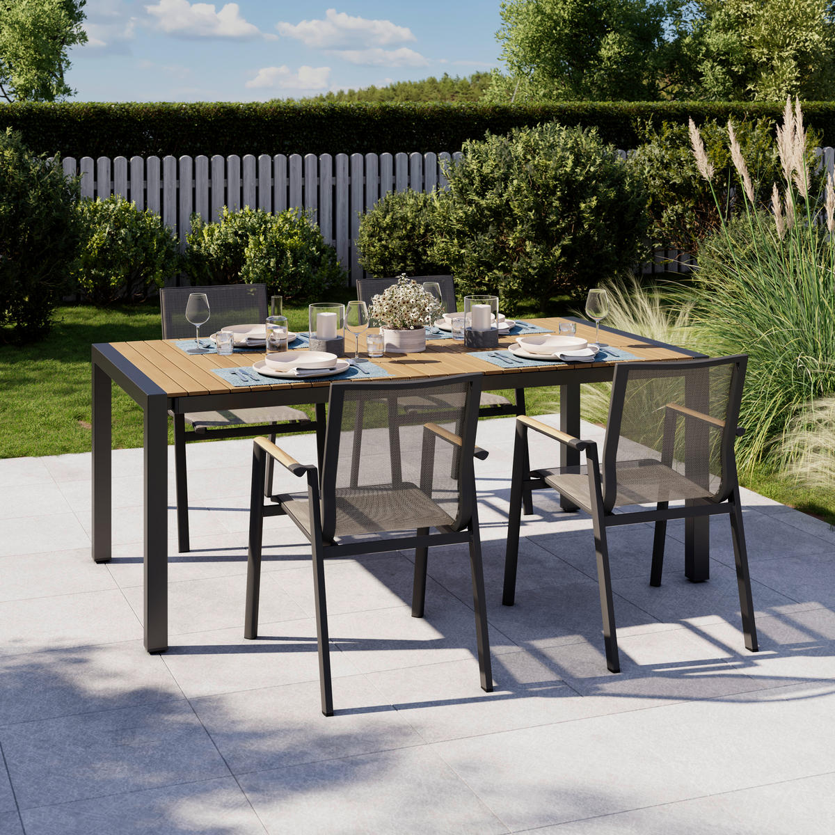 GARTENTISCH  - Schwarz/Teakfarben, MODERN, Holz/Metall (118,5/252/100/75cm) - Ambia Garden