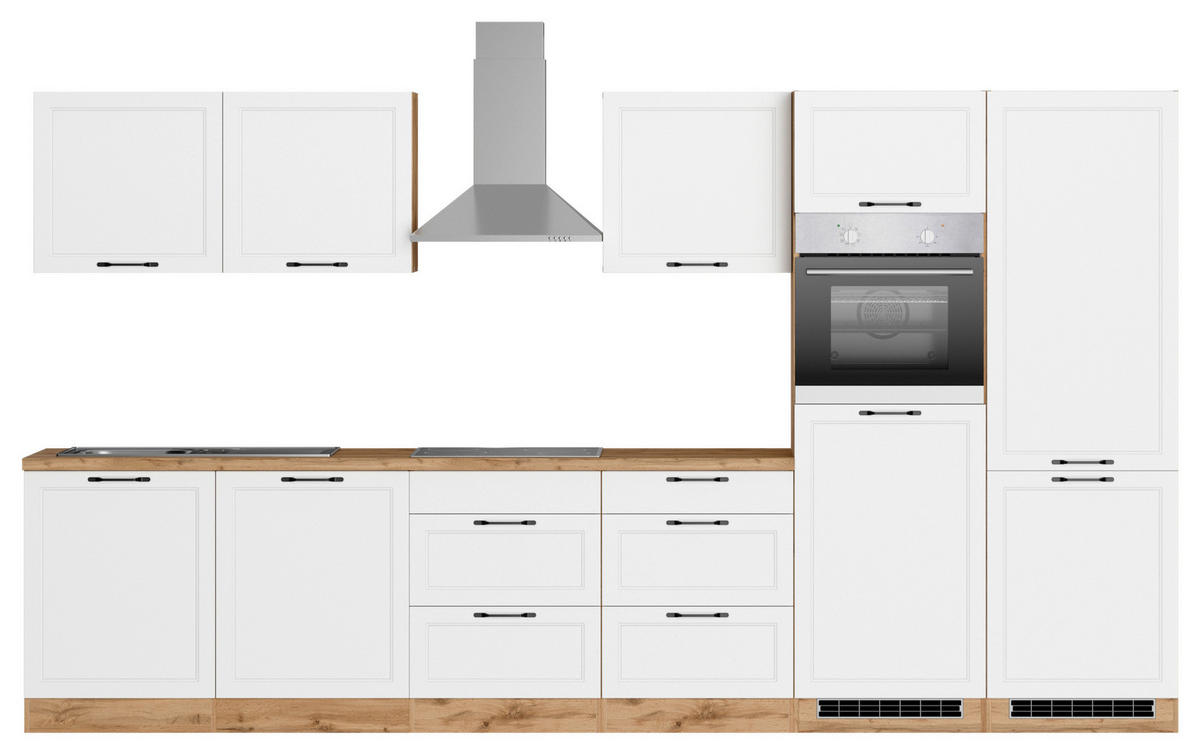 KÜCHENBLOCK 360 cm   in Weiss, Eiche Wotan  - Weiss/Eiche Wotan, Lifestyle, Holzwerkstoff/Metall (360cm) - Frommholz
