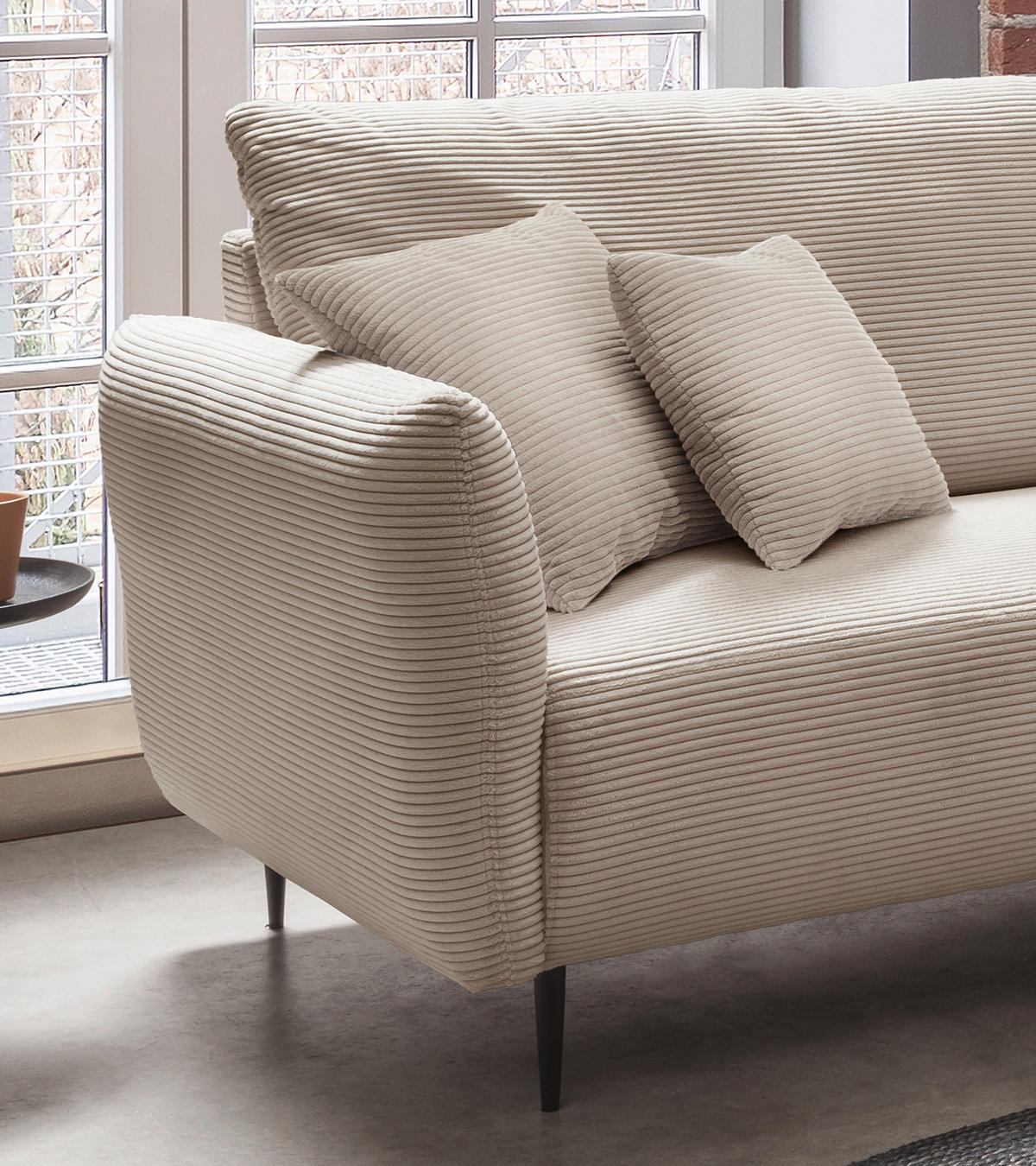 ECKSOFA in Cord Beige  - Beige/Schwarz, Design, Textil/Metall (256/256cm) - Livetastic