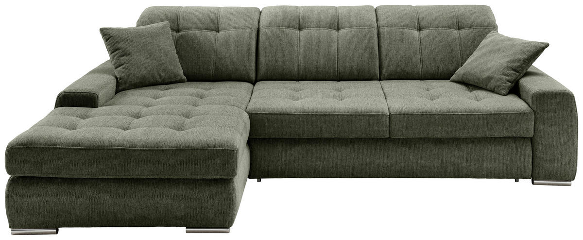 ECKSOFA Chenille Dunkelgrün  - Chromfarben/Dunkelgrün, Konventionell, Textil/Metall (186/283cm) - Livetastic