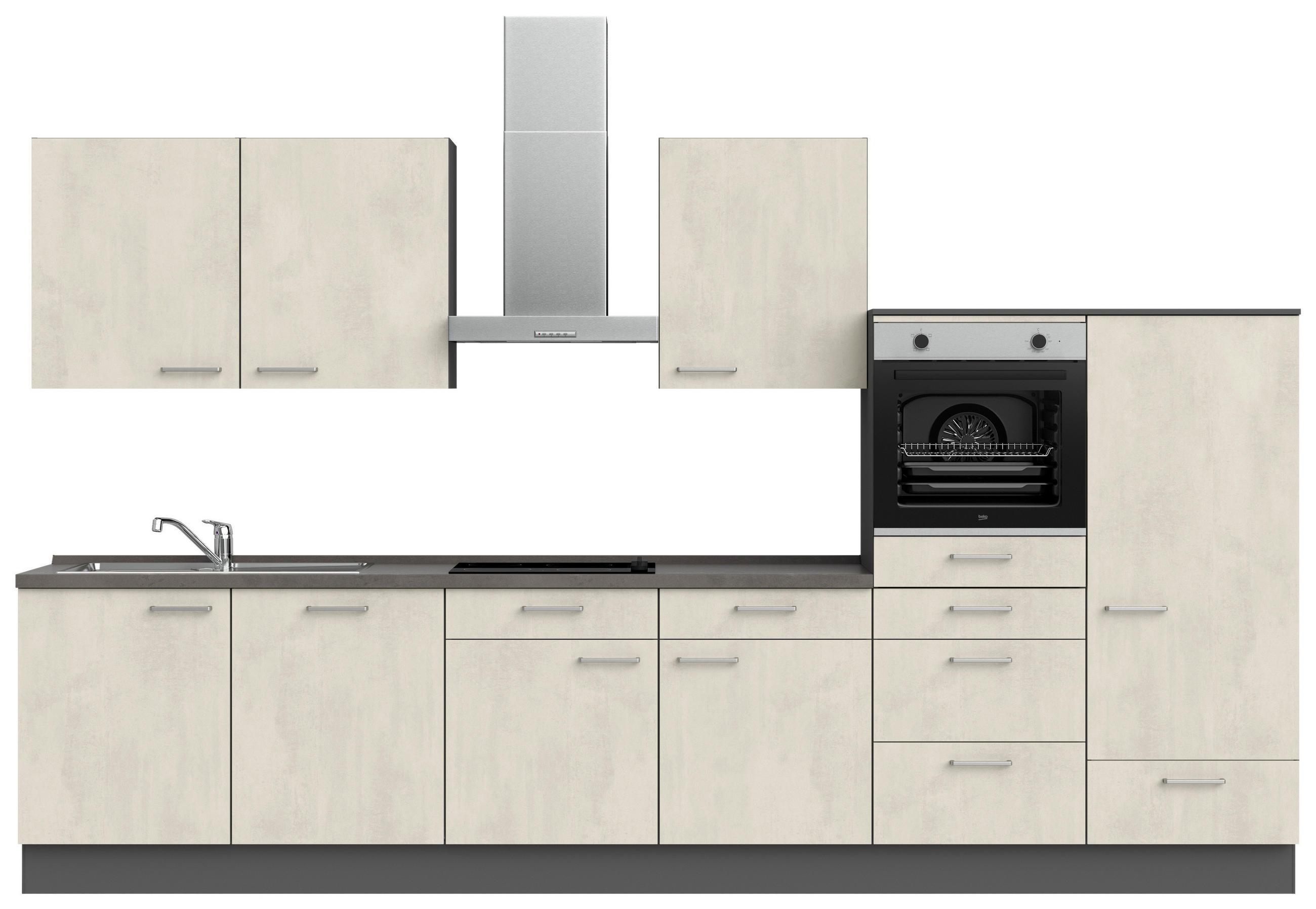 BUCĂTĂRIE FĂRĂ ELECTROCASNICE  - ardeziu/alb, Modern, metal/material pe bază de lemn (360cm) - Nobilia