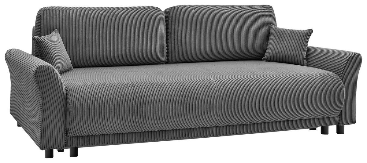 SCHLAFSOFA Cord Grau  inkl. Zierkissen, Rückenkissen, Bettkasten, Schlaffunktion, Rücken echt  - Schwarz/Grau, Design, Textil (244/88/100cm) - P & B