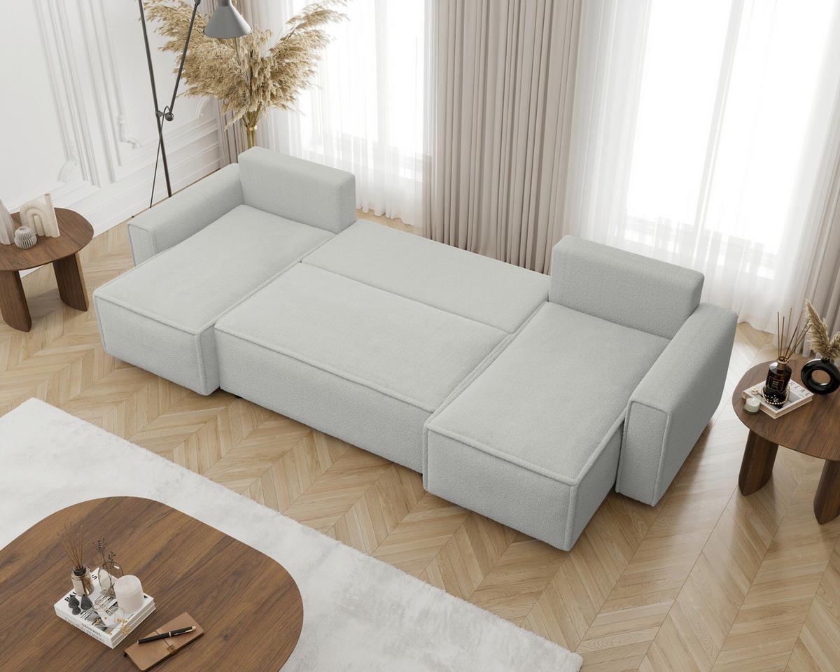 WOHNLANDSCHAFT Hellgrau Bouclé  - Hellgrau/Schwarz, MODERN, Kunststoff/Textil (140/305/140cm) - Carryhome