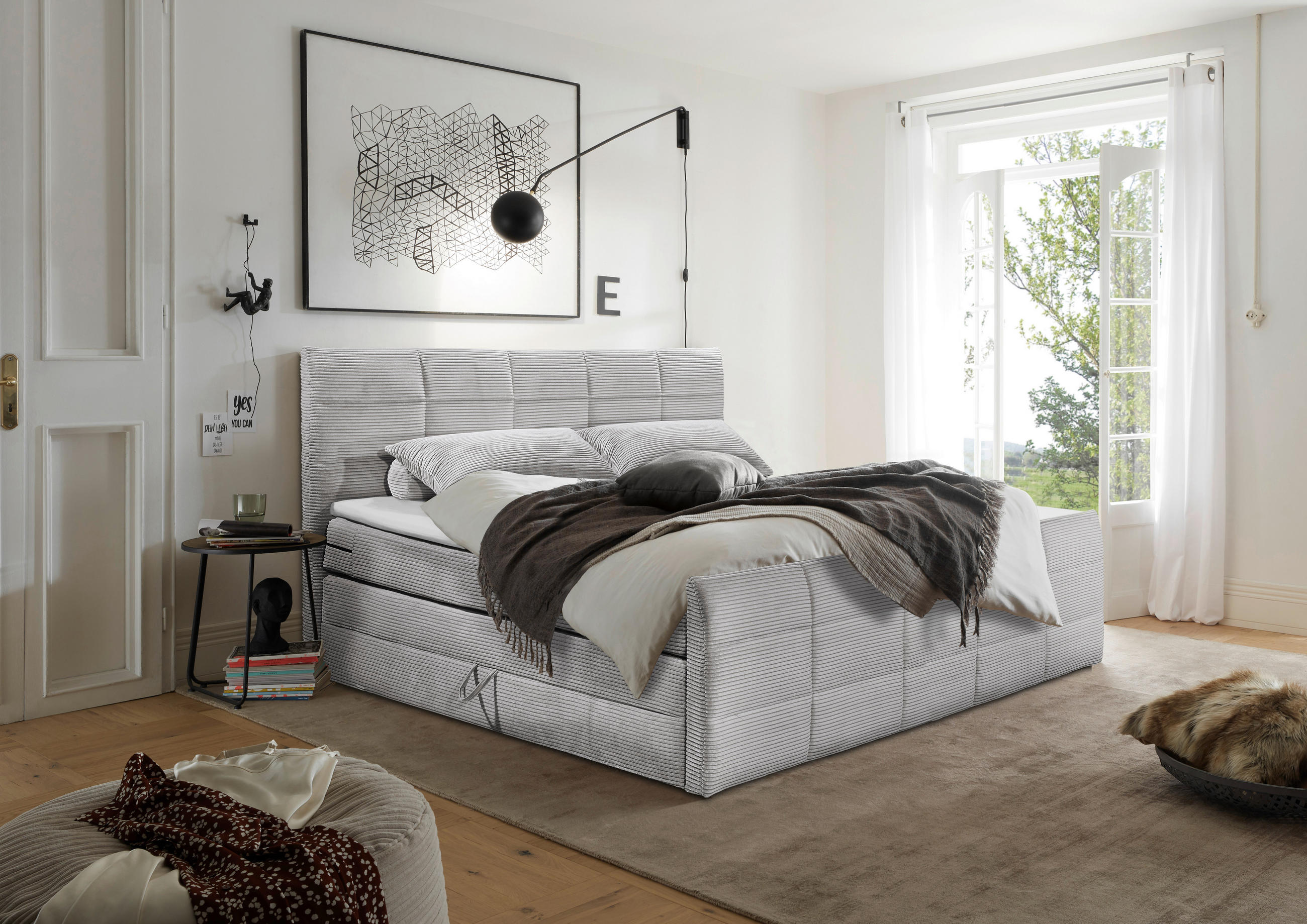 BOXSPRINGBETT 180/200 cm  in Hellgrau  - Hellgrau/Schwarz, MODERN, Holzwerkstoff/Kunststoff (180/200cm) - MID.YOU