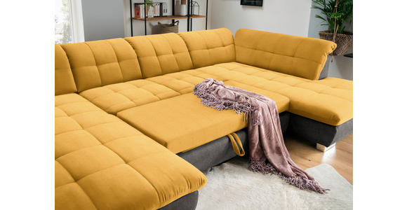 WOHNLANDSCHAFT in Mikrofaser Dunkelgelb, Grau  - Chromfarben/Dunkelgelb, Design, Kunststoff/Textil (204/350/211cm) - Xora